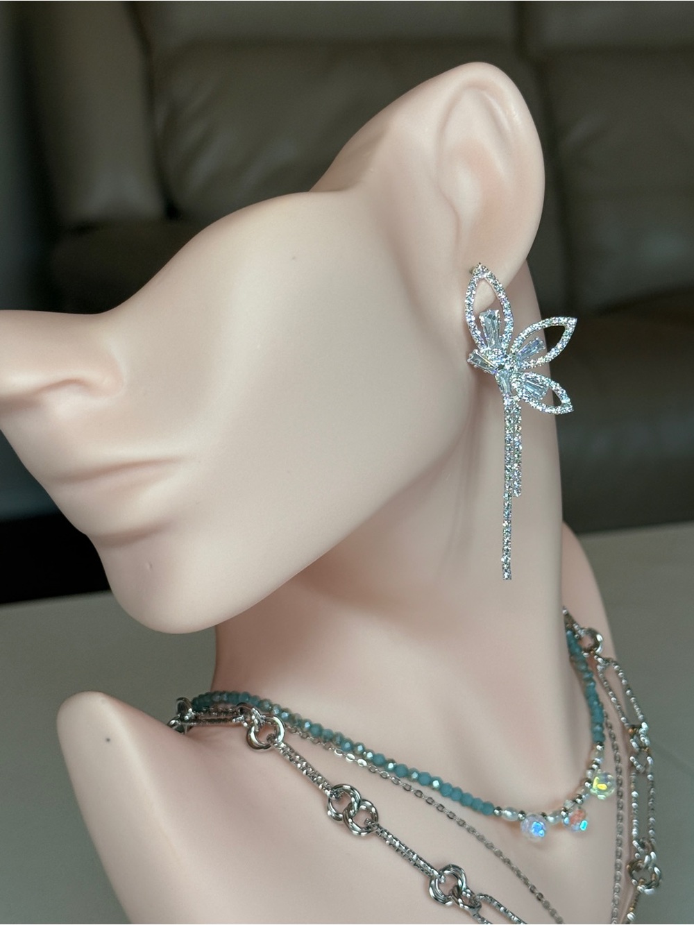 Sparkling Floral Drop Earrings in Silver Tone
